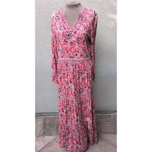 OLD NAVY Dress M Tallfloral Tiered Midi Maxi Puff Sleeve Peasant Cottagecore - Picture 2 of 9